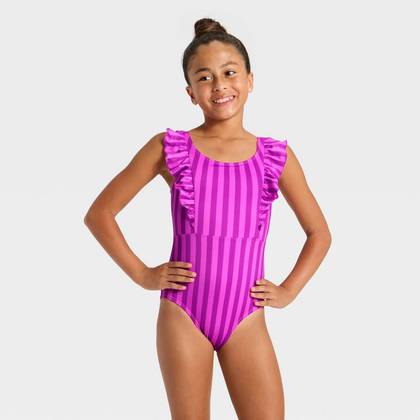 Girls' Two Striped One Piece Swimsuit - Cat & Jack™ Purple S