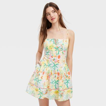 Women's Vacation Drop Waist Mini Dress Yellow/Green - Roller Rabbit x Target XXS