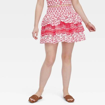 Women's Floral/Star Geo Tiered Mini Skirt Red - Roller Rabbit x Target XXS