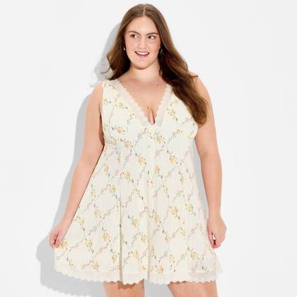 Women's Button-Front Mini Empire Waist Dress - Wild Fable™ Yellow Floral 1X