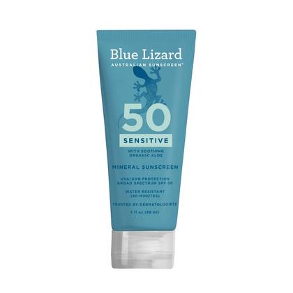 Blue Lizard Sensitive Sunscreen Tube - SPF 50 - 3 fl oz: Paraben-Free, Vegan, Oxybenzone-Free, Whole Body