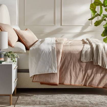 Full/Queen Mini Gingham Duvet and Sham Set Camel - Threshold™: Machine Washable, Midweight Fabric