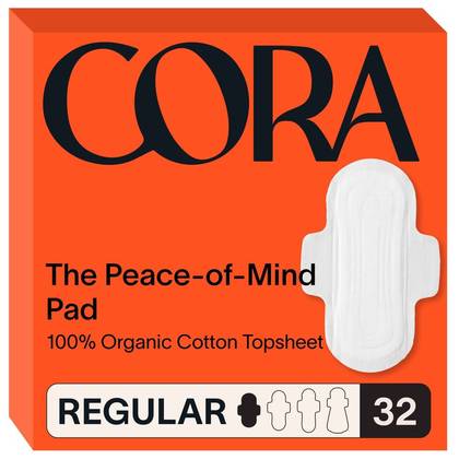 Cora Organic Cotton Ultra Thin Regular Fragrance Free Pads with Wings for Periods - Regular Absorbency - 32ct