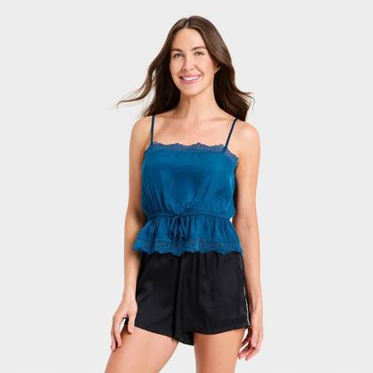 Women's Luxury Collection Lace Trim Satin Cami - Auden™ Dark Blue XS