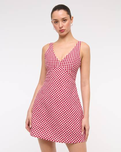 V-Neck Linen-Blend Mini Dress