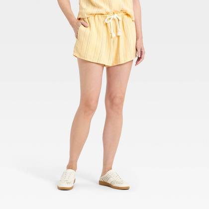 Women's High-Rise Linen Pull-On Shorts 3.5" - Universal Thread™ Yellow Striped M