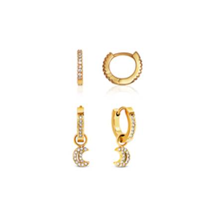Moon and Back Moon Huggie Earring Set (Gold)