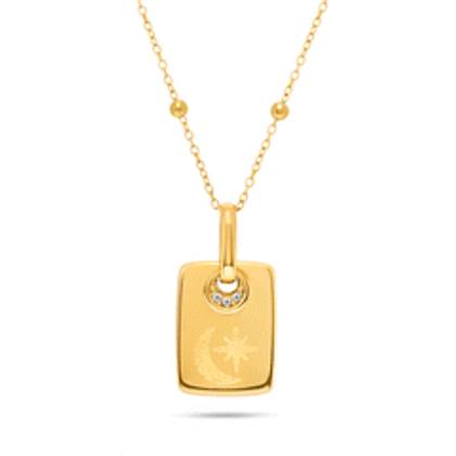 Fingerprint Moon & Star Tag Necklace (Gold)