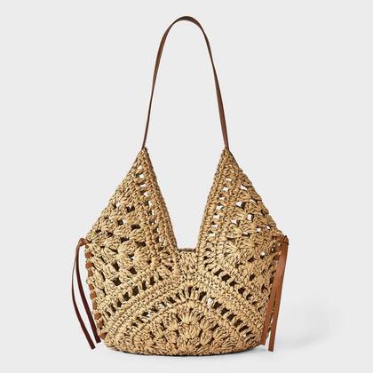 Hand Crocheted Straw Tassel Shoulder Bag - Universal Thread™ Natural