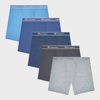 Champion Men's Iconic Essentials 5pk Wicking Boxer Briefs - Heathered Blue/Gray XL