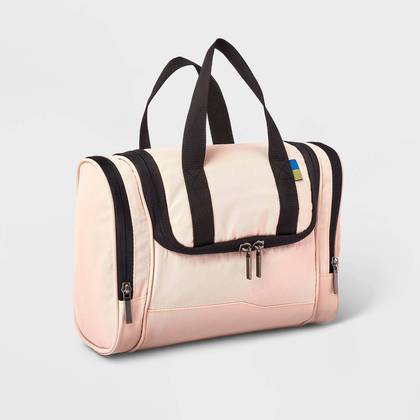 Large Hanging Toiletry Bag Pink - Open Story™: Water Repellent Zipper Case