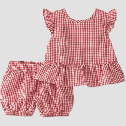 Little Planet by Carter's Baby Girls' Organic 2pc Gingham Ruffle Woven Set - Red 3M
