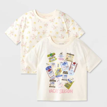 Grayson Mini Toddler Girls' 2pk Short Sleeve Vacay Season Oversized T-Shirt - White 12M