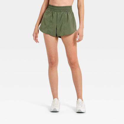 Women's Woven Mid-Rise Run Shorts 3" - All In Motion™ Dark Moss Green XS