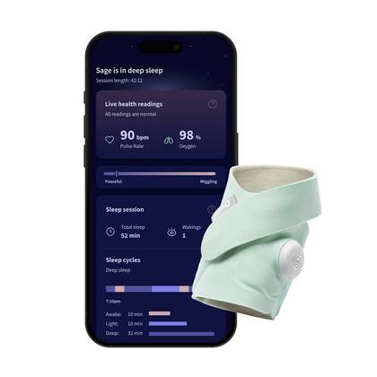 Owlet Dream Sock - Smart Wearable Baby Monitor with Live Heart Rate & Oxygen Alerts - Mint: Bluetooth & Wi-Fi Enabled