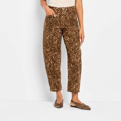 Women's Mid-Rise Barrel Leg Jeans - Future Collective Brown Leopard Print 00