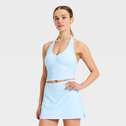 Women's Halter Support Tank Top - JoyLab™ Light Blue Polka Dot XS