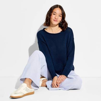Women's Off the Shoulder Sweater - Wild Fable™ Navy Blue XXS