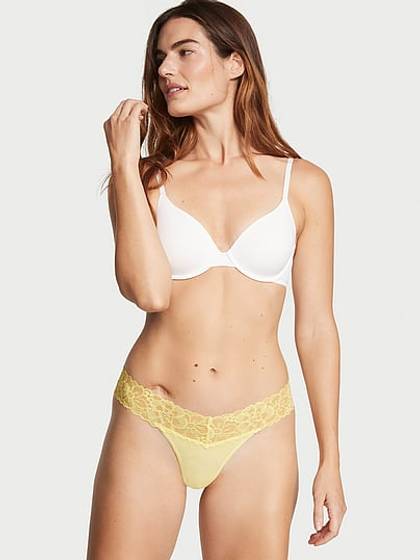 Lace Waist Cotton Thong Panty