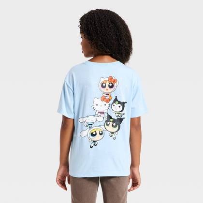 Girls' Hello Kitty x Powerpuff Girls Oversized Front and Back Graphic Short Sleeve T-Shirt - Blue XS