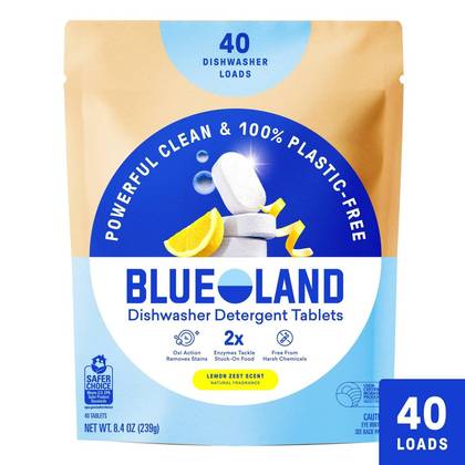 Blueland Lemon Zest Dishwasher Detergent Tablets - 9.5oz/40ct: Bleach-Free, Hypoallergenic, Vegan