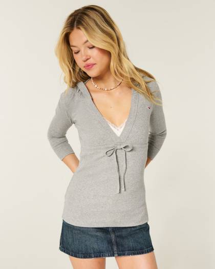 Three-Quarter Sleeve Hooded Icon T-Shirt