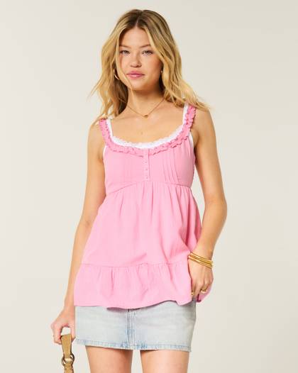 Ruffle Trim Tunic Babydoll Top