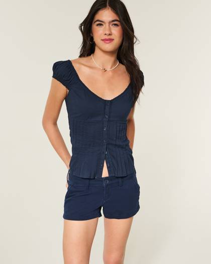 Ultra Low-Rise Twill Shortie Shorts