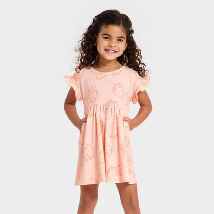 Toddler Girls' Strawberries Short Sleeve Dress - Cat & Jack™ Light Pink 12M