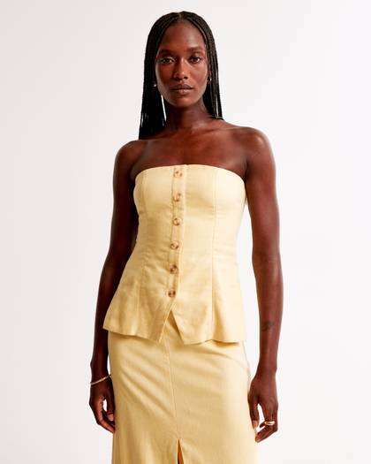 The A&F Mara Strapless Linen-Blend Button-Through Top