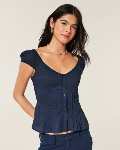 V-Neck Pintuck Top