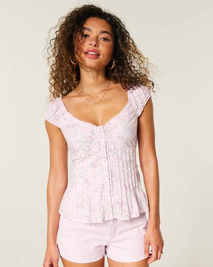 V-Neck Pintuck Top