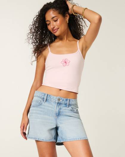Low-Rise Distressed Baggy Jean Shorts