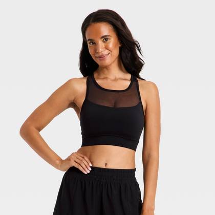 Women's Super Flex Medium Support Racerback Sports Bra - All In Motion™ Black XS