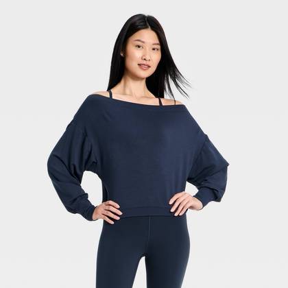 Women's Modal Fleece Off The Shoulder Sweatshirt - All In Motion™ Navy Blue L