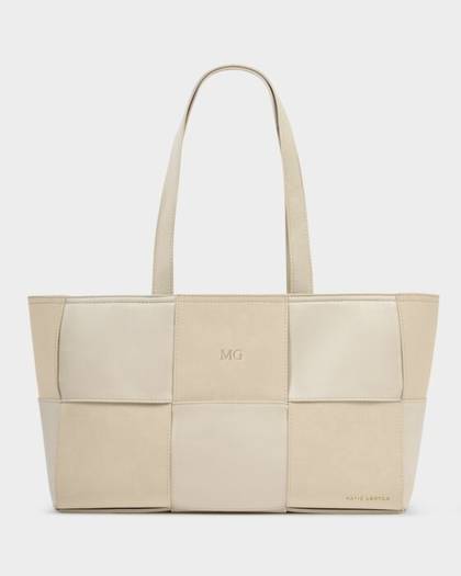 Taya Hand Woven Suedette Tote Bag in Off White