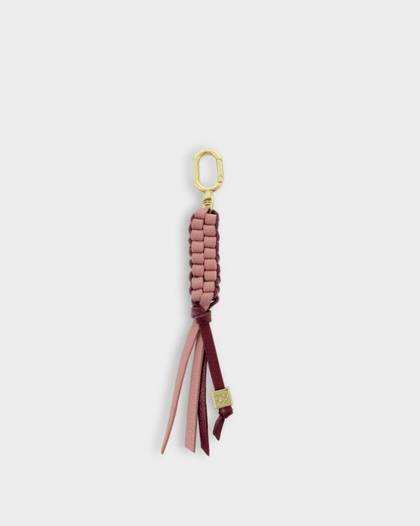 Braided Bag Charm Keyring in Rose Pink and Cherry
