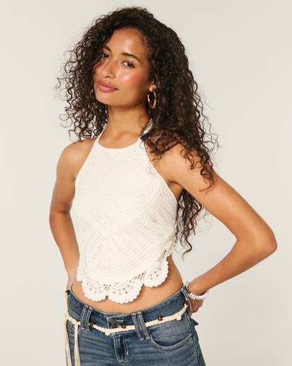 Crochet-Style High-Neck Top