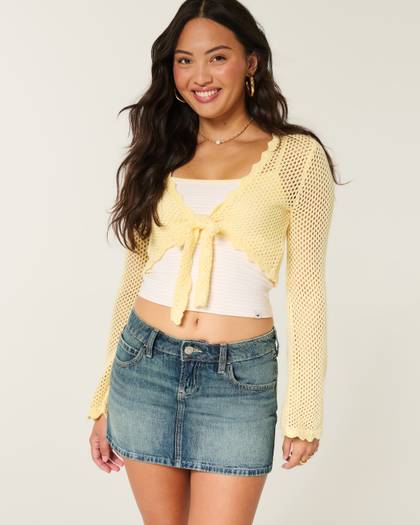 Low-Rise Medium Wash Denim Mini Skort