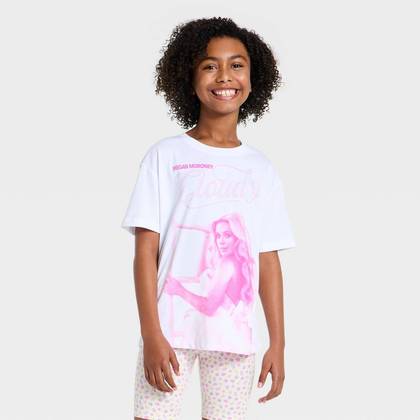 Girls' Megan Moroney Loose Fit Short Sleeve Oversized Graphic T-Shirt - White L