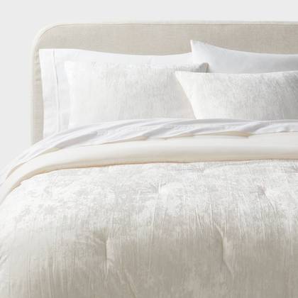 3pc King Luxe Distressed Crinkle Velvet Comforter and Sham Set Ivory - Threshold™: OEKO-TEX Certified