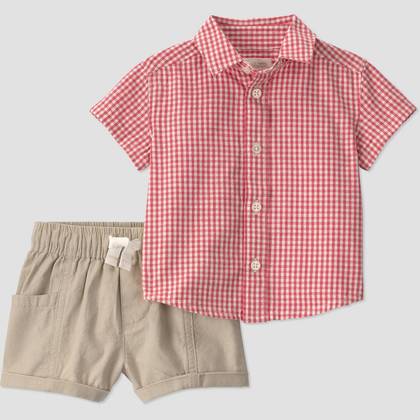 Little Planet by Carter's Baby Boys' Organic 2pc Gingham Woven Set - Red 24M