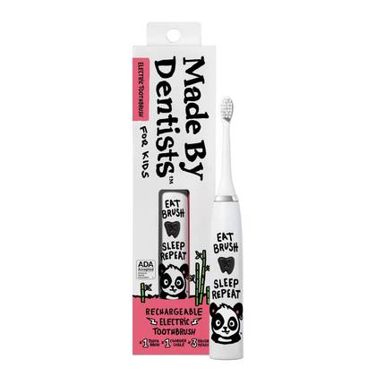 Made by Dentists Kids' Panda Rechargeable Electric Toothbrush with Timer and 3 Brush Heads: Soft Bristle, White, Battery Powered