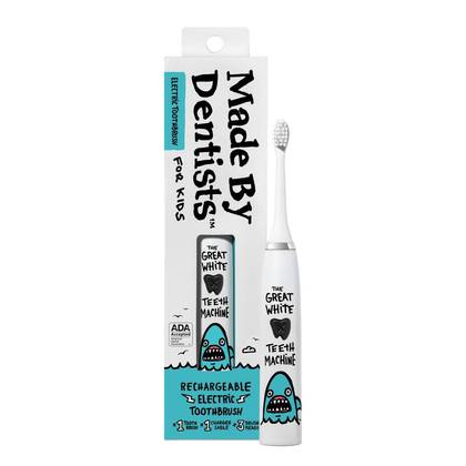 Made by Dentists Kids' Shark Rechargeable Electric Toothbrush with Timer and 3 Brush Heads - White: Soft Nylon Bristles, Polypropylene Material