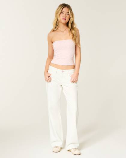 Low-Rise White Baggy Jeans