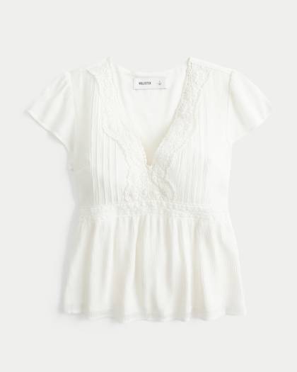Lace Trim Babydoll Blouse