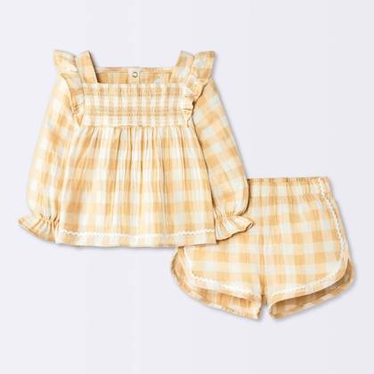 Baby Girls' 2pc Smocked Gingham Set - Cloud Island™ Yellow Newborn