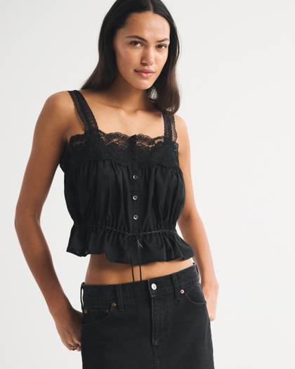 Lace-Trim Button-Through Cinched Cami