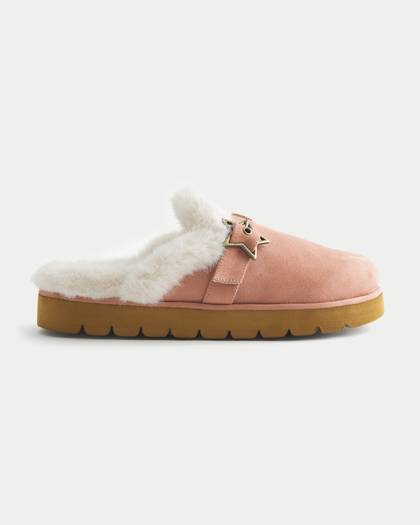 Faux Fur-Lined Platform Slipper Sandals