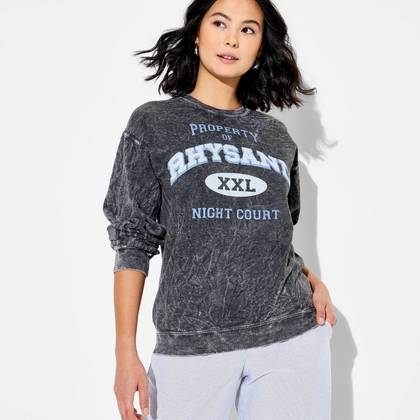 Women's Crewneck Rhysand ACOTAR Fleece Graphic Pullover Sweatshirt - Black M
